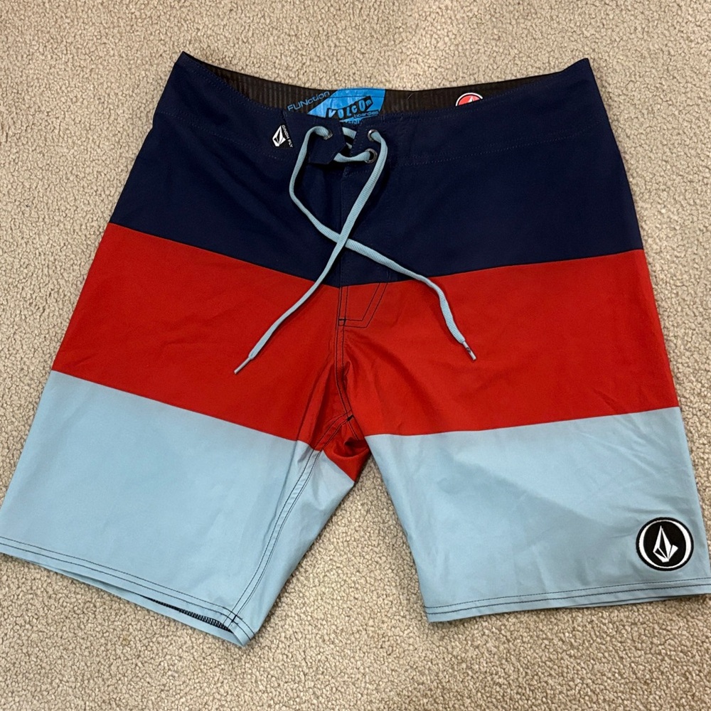 Volcom Men's Tri-Tone Board Shorts - Navy, Red, Light Blue
